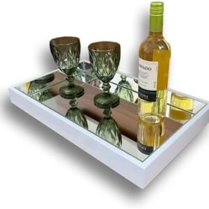 Bandeja Espelha Branca Decorativa servir bebidas na sala na copa