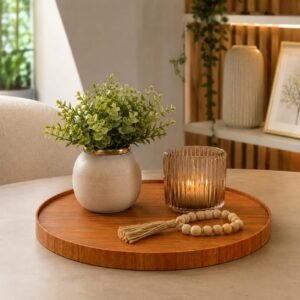 Prato Giratório Amadeirado gourmet com borda cinamomo Bandeja Giratório decorativa para mesa - ALV.