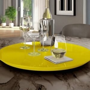 Prato Giratório 45cm com tampo de vidro Bandeja decorativa Amarelo