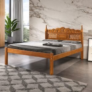Cama casal ou Cama solteiro na madeira Sucupira acabamento na cera Treliça Itália.